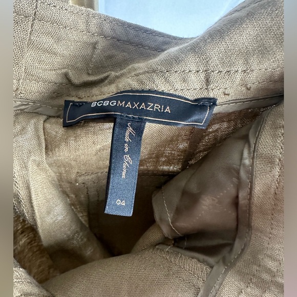 NWOT BCBG BCBGMAXAZRIA Linen blend Straight Leg Brown Pants Size 4 Button - Picture 3 of 6